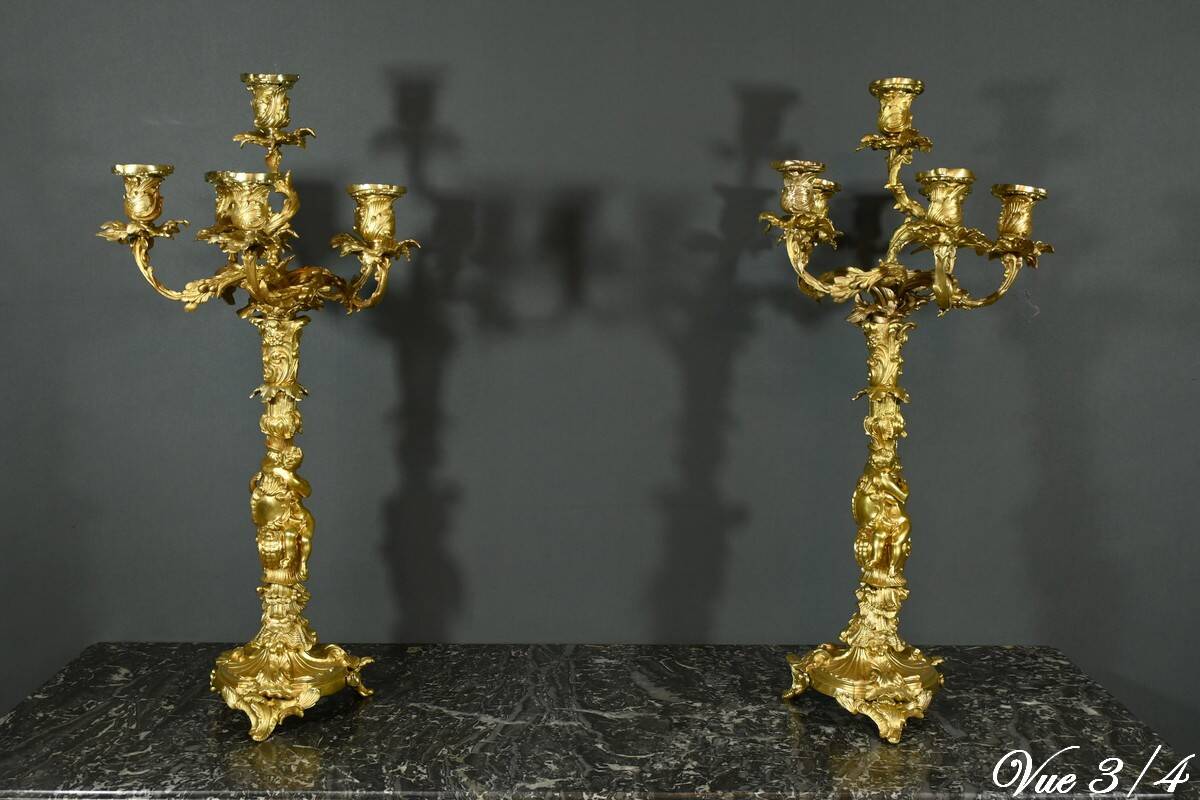 Bronze Candelabra, after J-A. Meissonnier, Rococo style, Napoleonic era