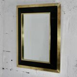 Jean-Claude Mahey mirror. Black lacquered wood and gold metal. 1970