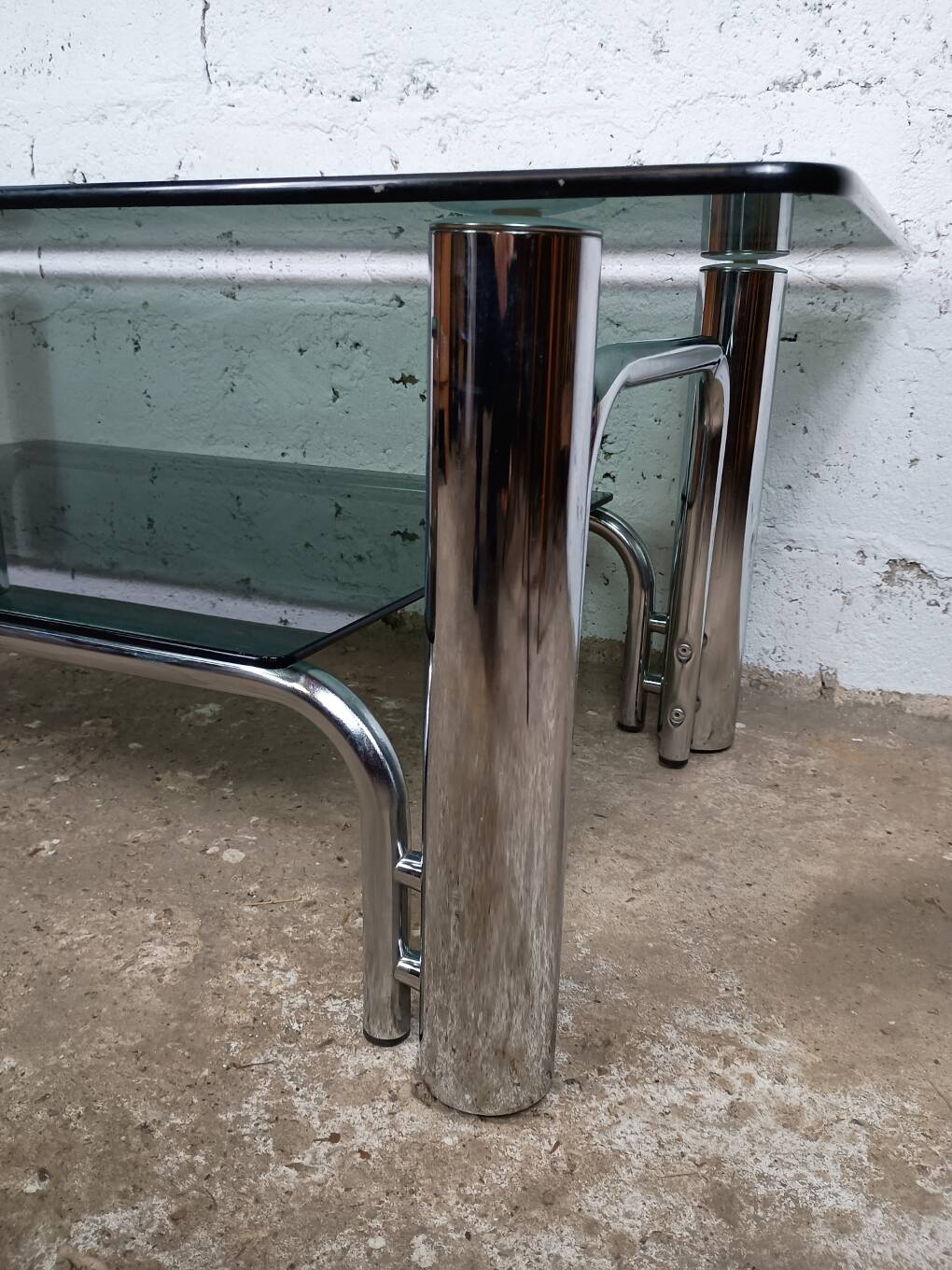 Chrome coffee table with double smoked glass top, 1970s