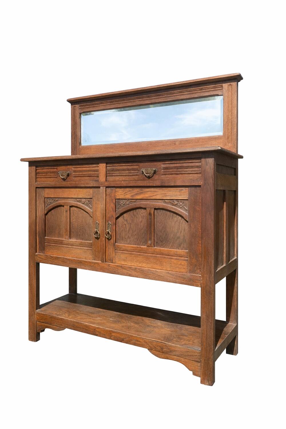 Antique solid wood sideboard with mirror — Art Nouveau style