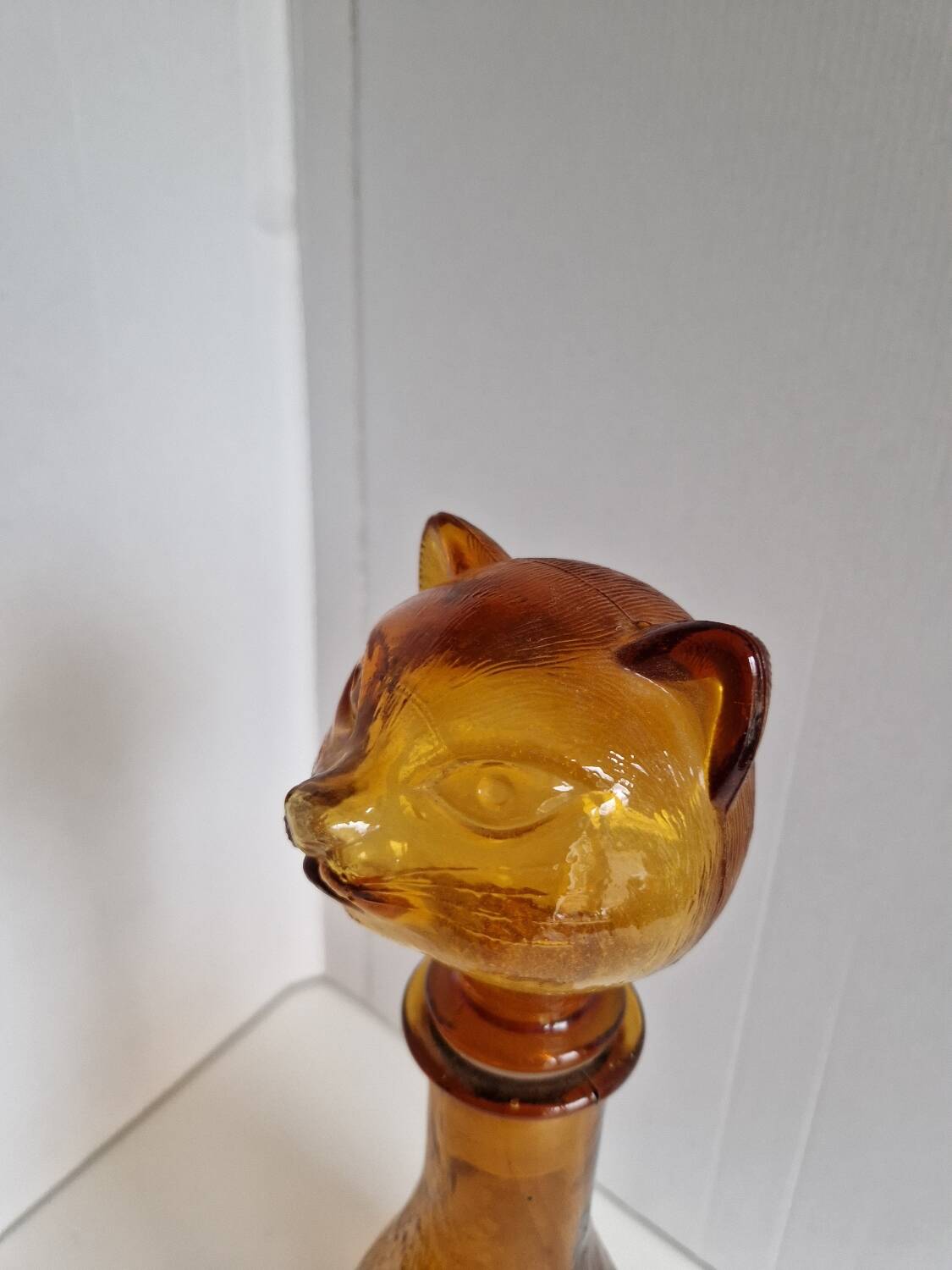 Vintage Empoli Amber Glass Cat Shaped Bottle
