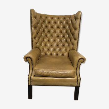 Fauteuil bergère chesterfield vert olive