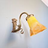 Art Nouveau wall light in bronze and satin glass, 1910s