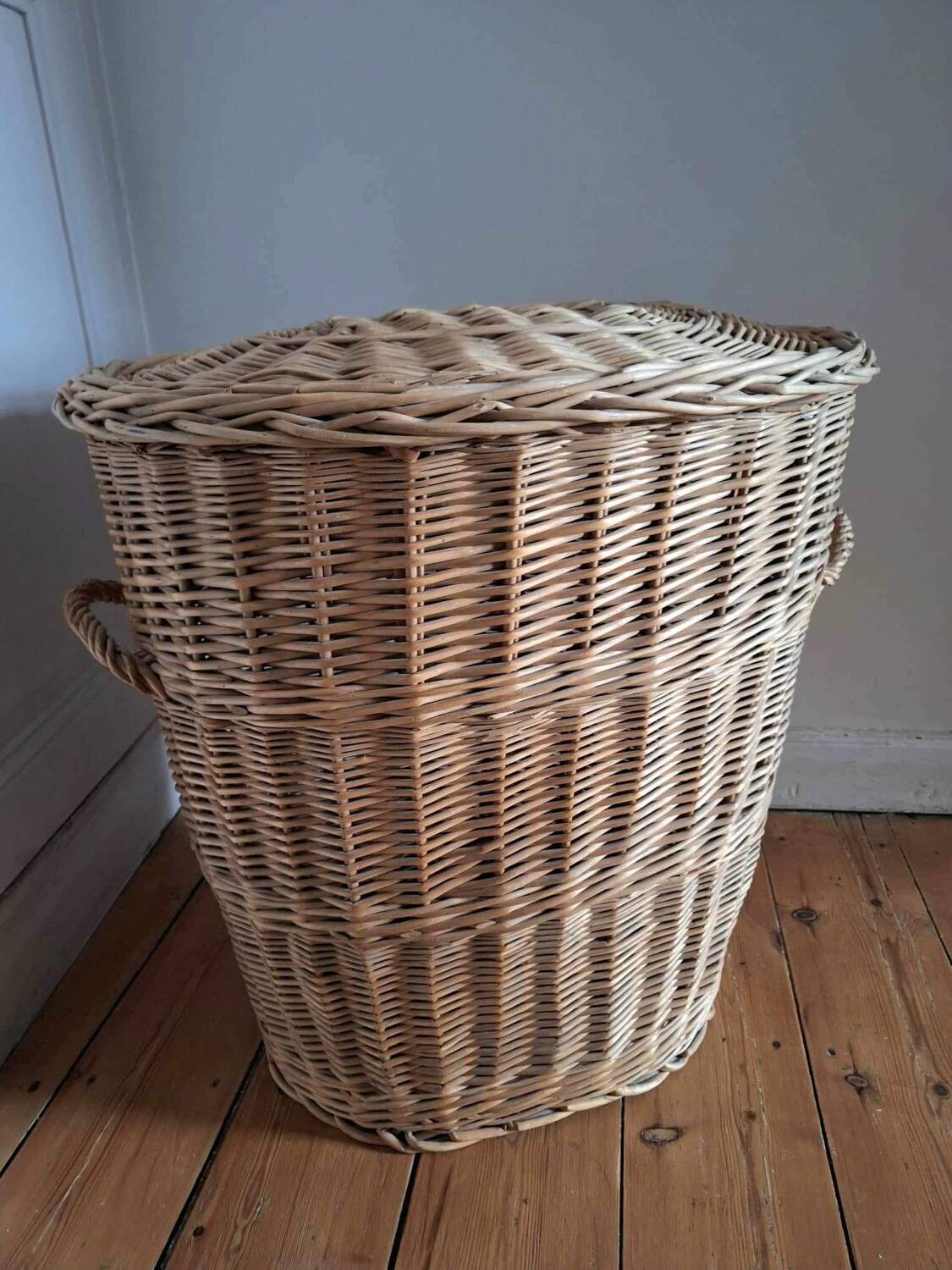 Very large vintage rattan basket, retro wicker decoration