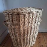 Very large vintage rattan basket, retro wicker decoration