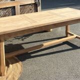 Large renovated family table with 2 extensions in raw solid oak, 3.18m.