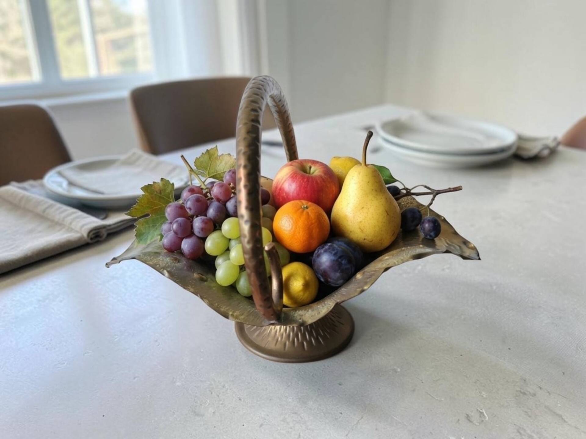 Modernist hammered copper fruit basket, Vienna (Austria)