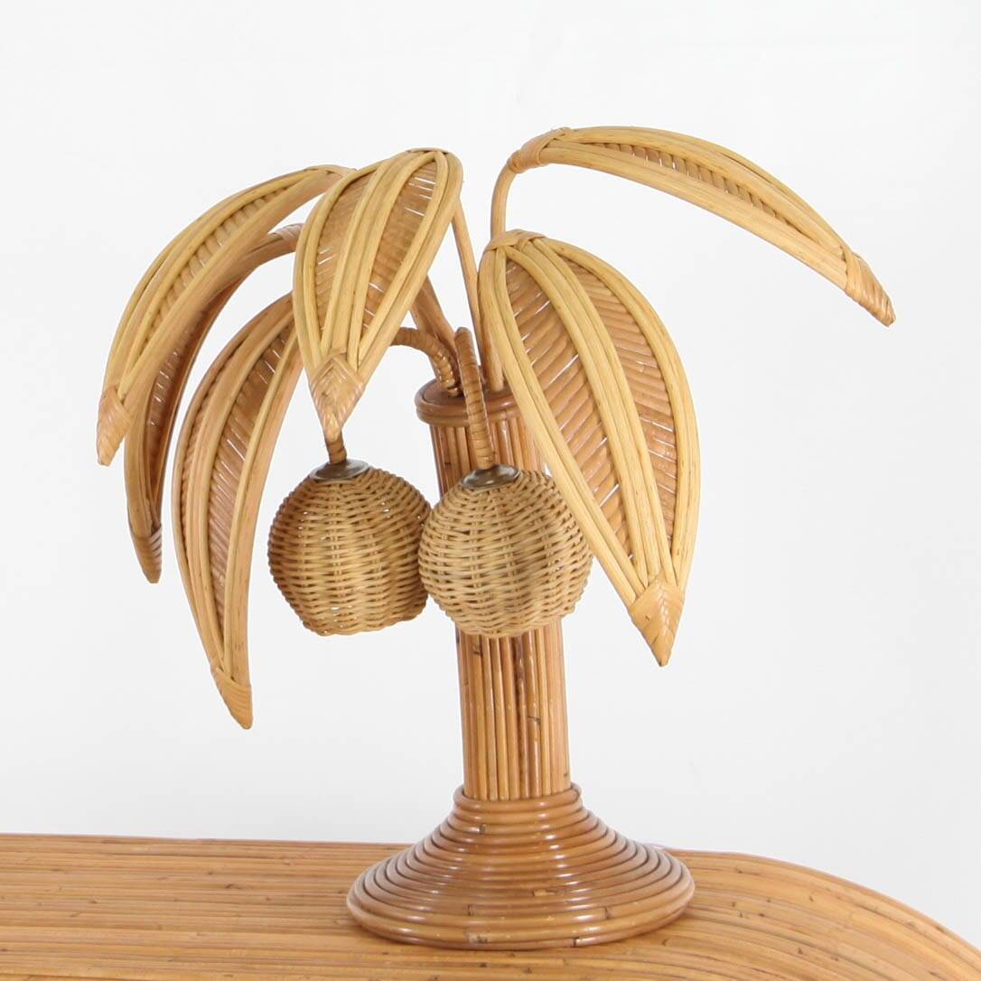 Paire de lampes «palmier» en rotin