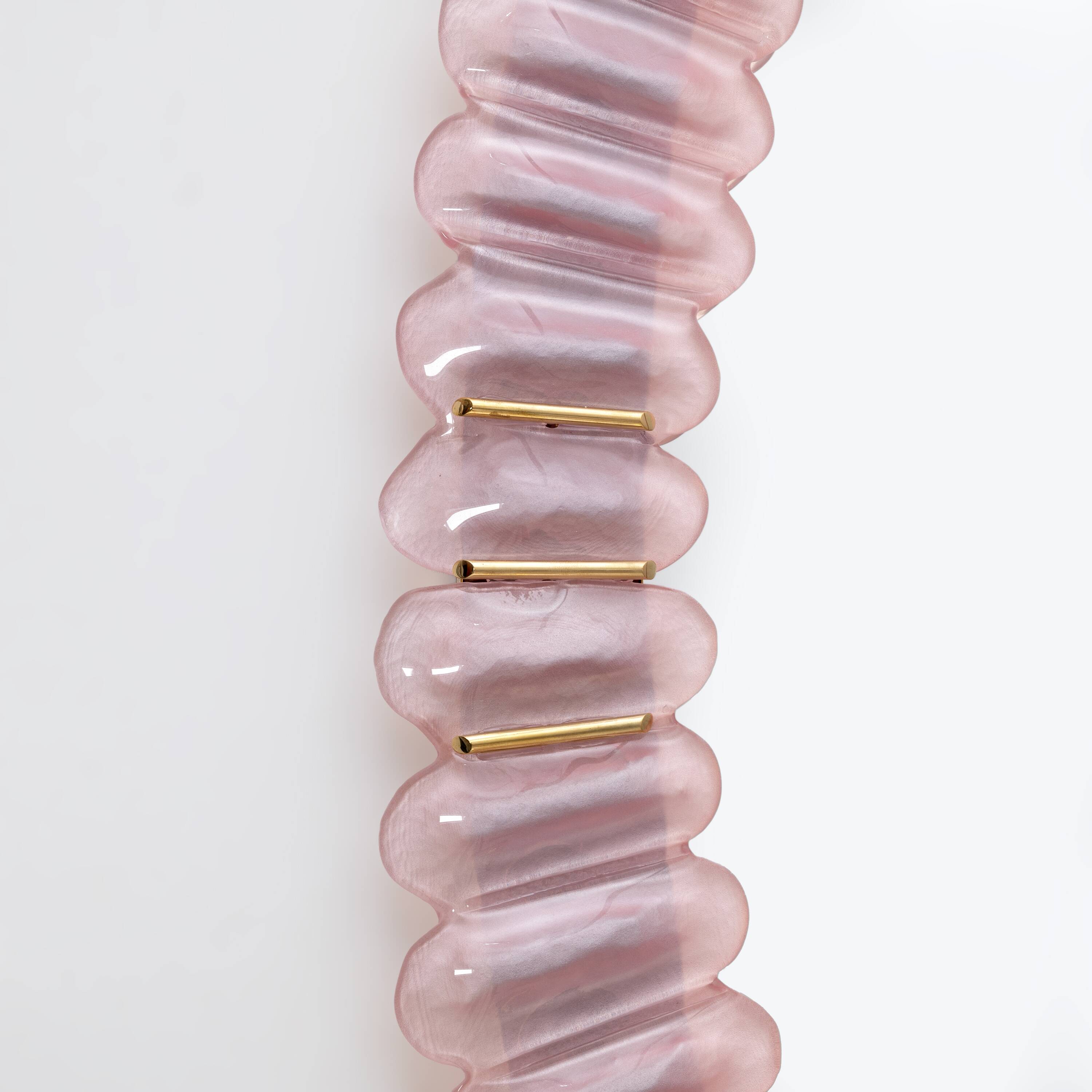 Italian oval mirror in brass and pink blown Murano glass