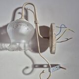 Luminaire applique vintage metal effet vieilli globe en verre avec dessins fleurs