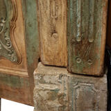 Indian gate yellow green sculptee old teck origin patina