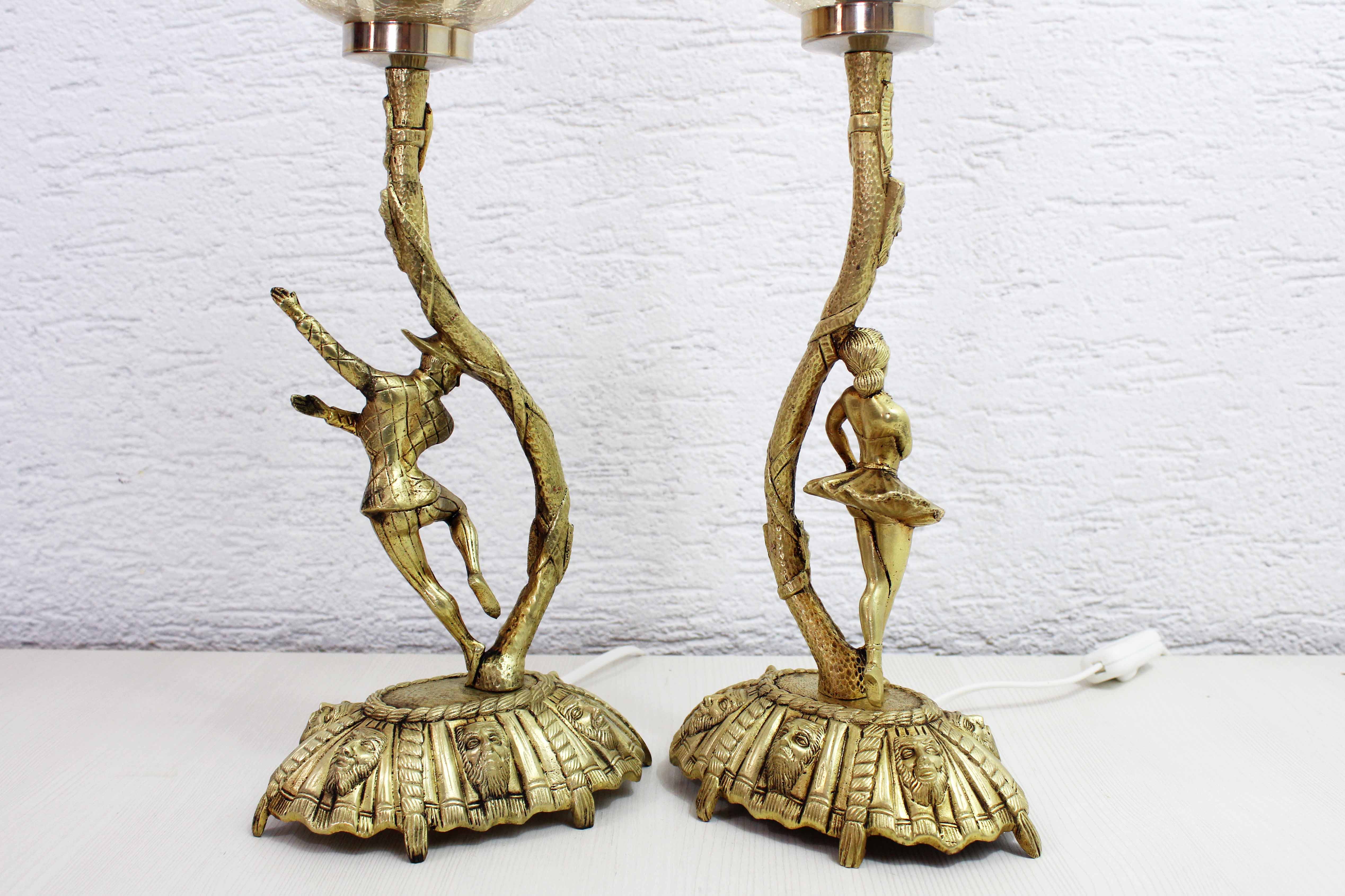 Pair of Commedia Dell Arte Bronze Lamps