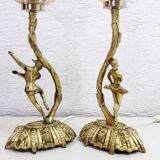 Pair of Commedia Dell Arte Bronze Lamps
