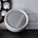 White Ceramic Table Mirror Weighted in a Space Age Ball Shape