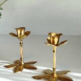 Pair of VINTAGE solid BRASS Flower CANDLE HOLDERS