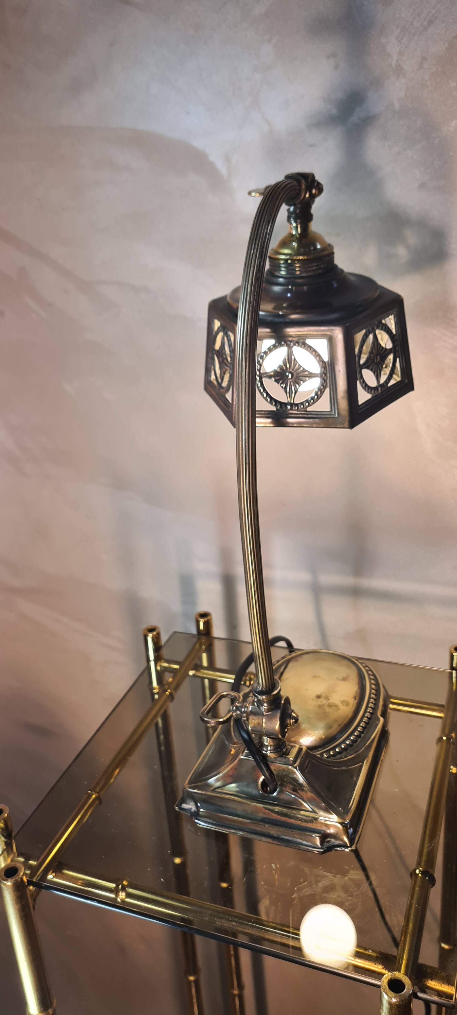 polished coppery brass art deco desk lamp numbered 3kg