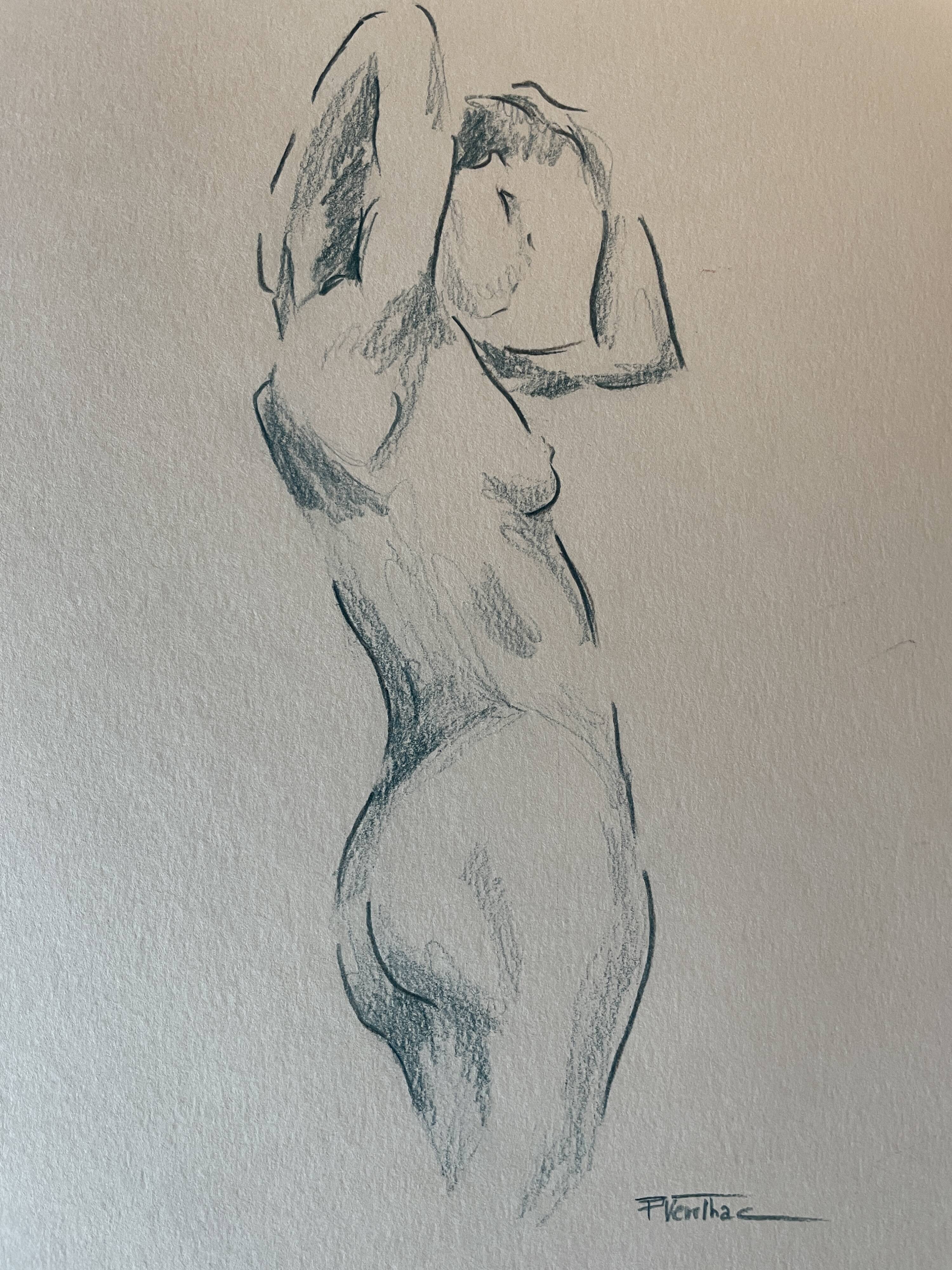 Tableau signé aquarelle portrait féminin « le lever »