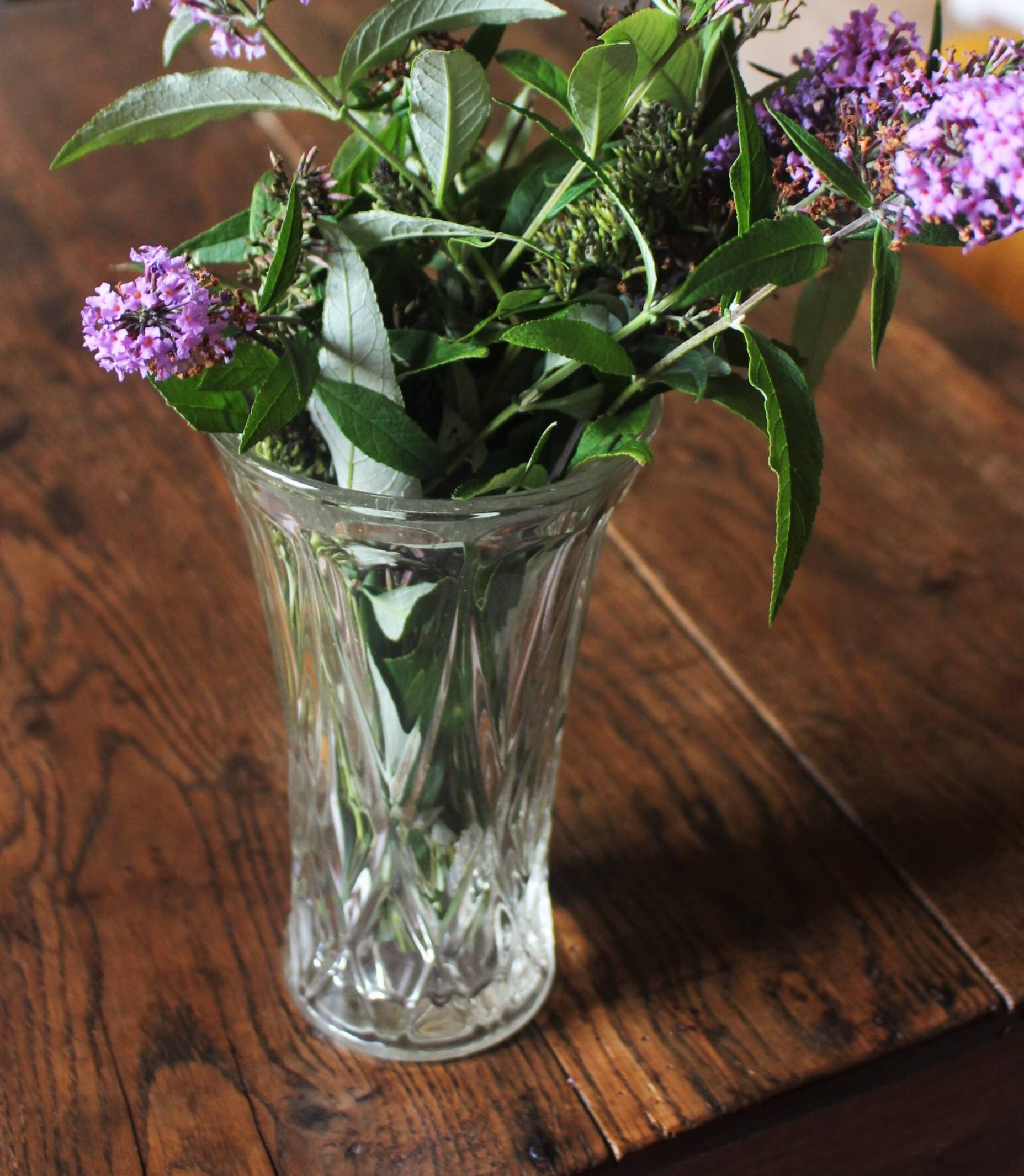 Cut glass vase, flared, vintage triangles and diamonds