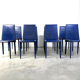 Blue leather dining chairs by Fasem, 1980s - set of 8