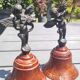 Pair of table bells musician angels in copper metal and bronze