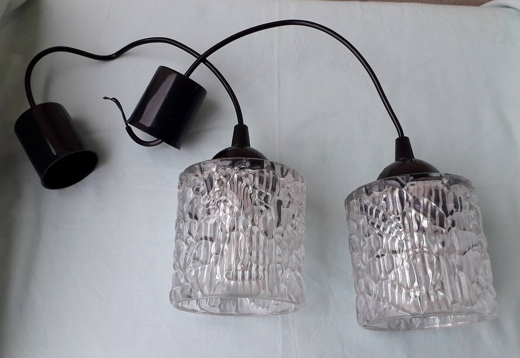 Pair of holophane glass pendants