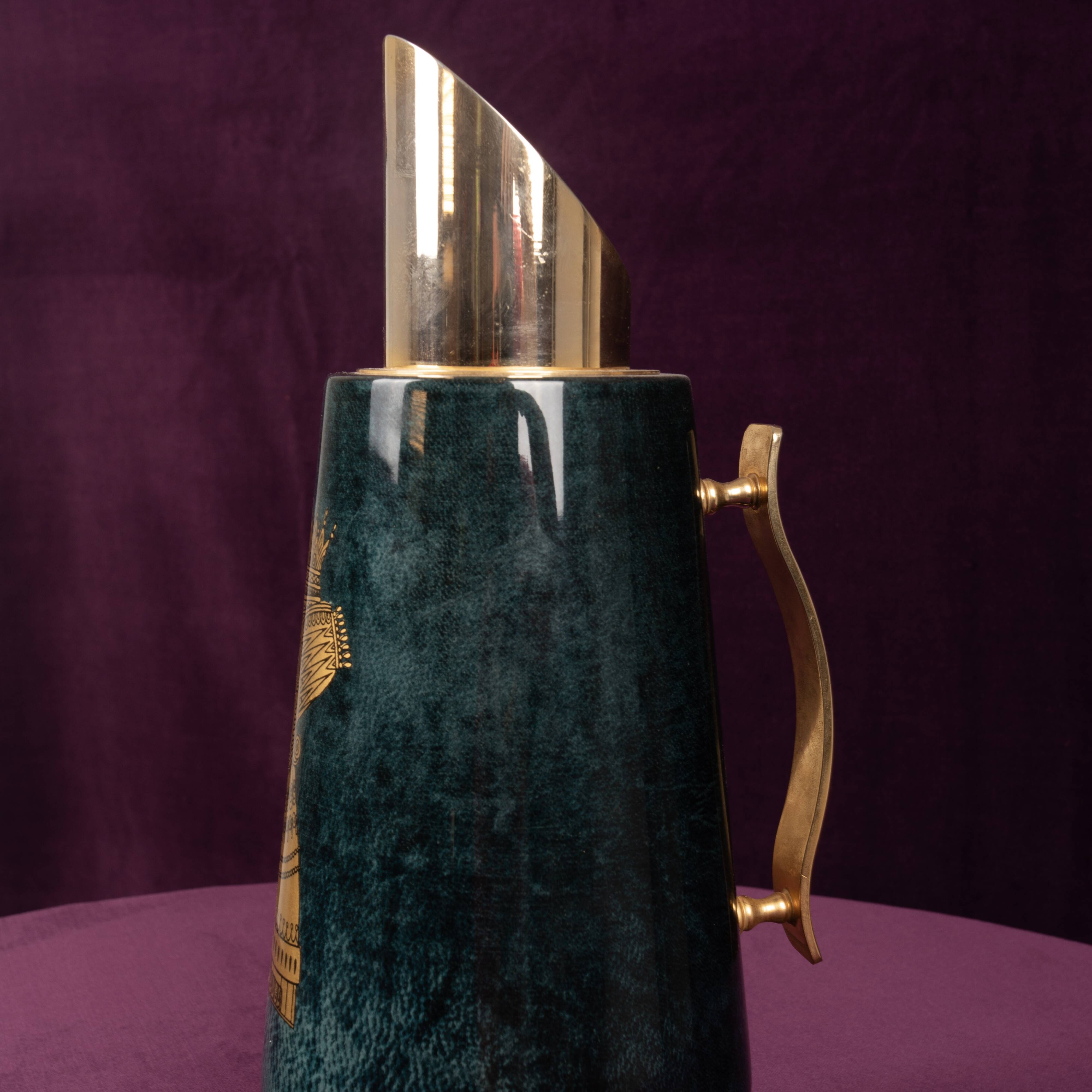 Aldo Tura Mod. 1278D Decorated Blue Goatskin Parchment Thermos Italy 1950