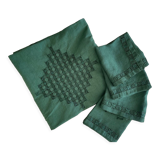Convent tablecloth and its 4 openwork towels tinted fir green - 115x115cm -mixed linen & cotton