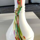 Blown Murano/White Opaline Art glass vase, polychrome smoke scroll inclusions. 28.5 x 14 cm