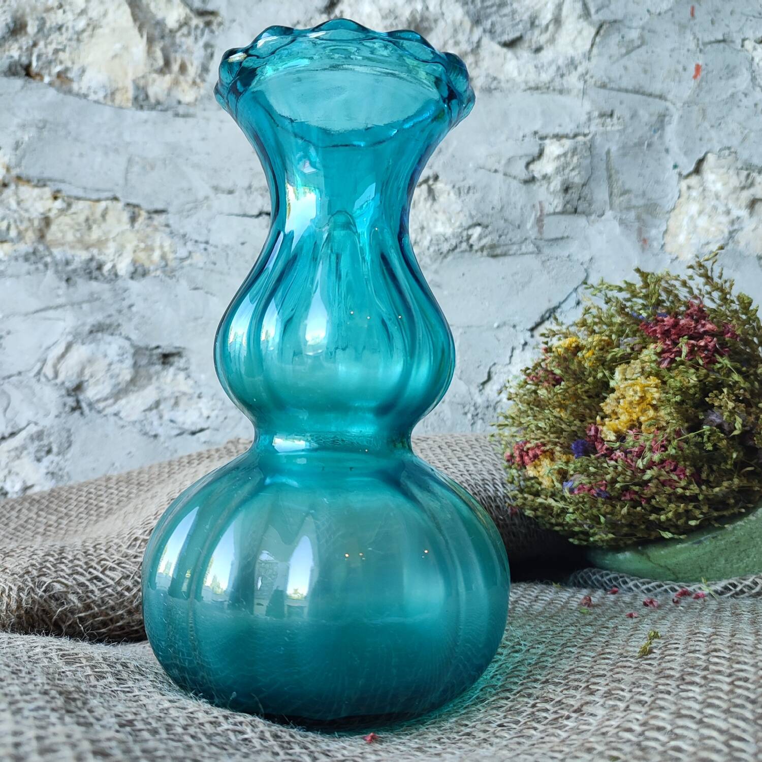 Vintage turquoise blue glass vase