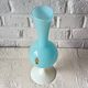 Grand VASE décoratif rétro pied opaline bleue, vase vintage Italie