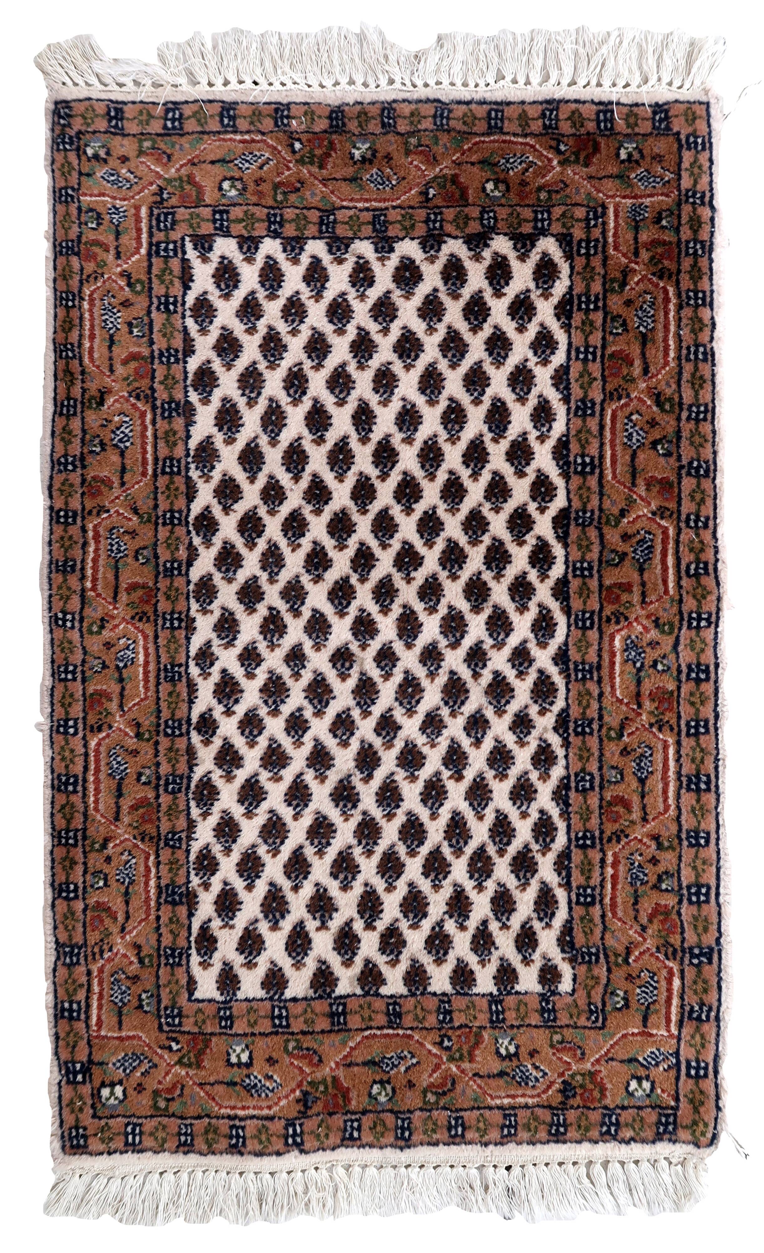 Tapis vintage indien Seraband fait main en laine – 56 x 89 cm – Années 1970