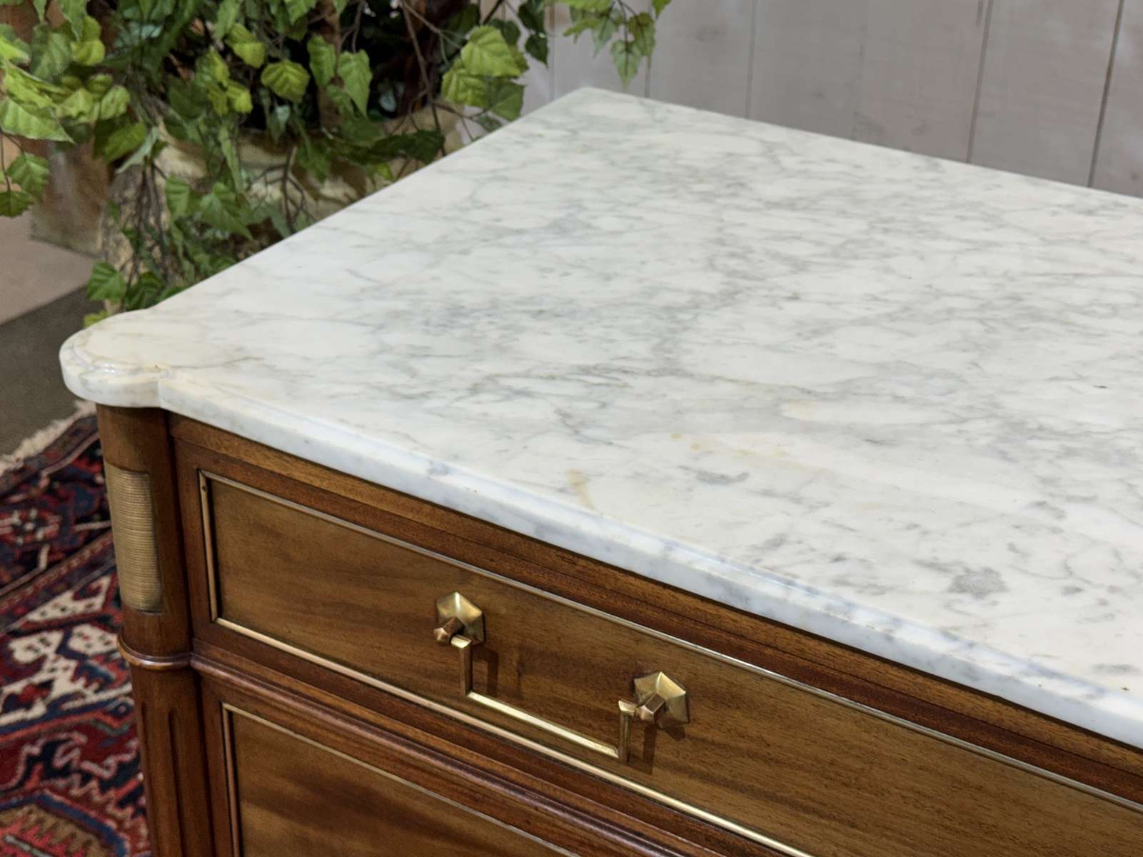Louis XVI commode in mahogany with a marble top from the 1950s.