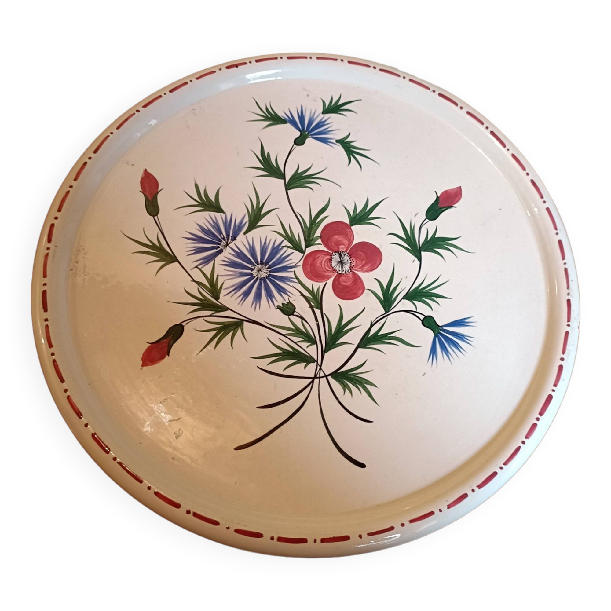 Plat à tarte faïence de Desvres, décor fait main