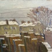 HST painting "Snowy roofs" by Marcel GAULT (1899-1989) painter from Franche-Comté