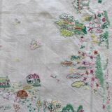 Square tablecloth embroidery naïve hand multicolored - linen threads - 110x110 cm