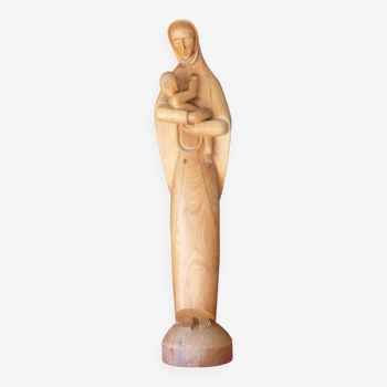 Vierge à l'enfant, statuette en bois.