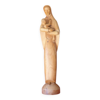 Vierge à l'enfant, statuette en bois.