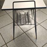 Small table for turntables and vinyl storage in 45 rounds under tray around 1950