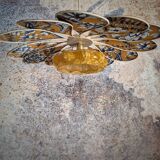 Pendant light, chandelier, rattan flower petals and vintage globe