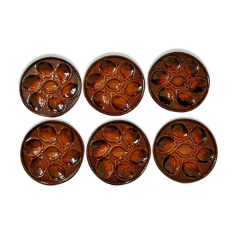 Set of 6 Vintage French Majolica Oyster Plates by St Clements France