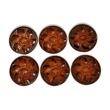 Ensemble de 6 assiettes à huîtres en majolique Français vintage par St Clements France