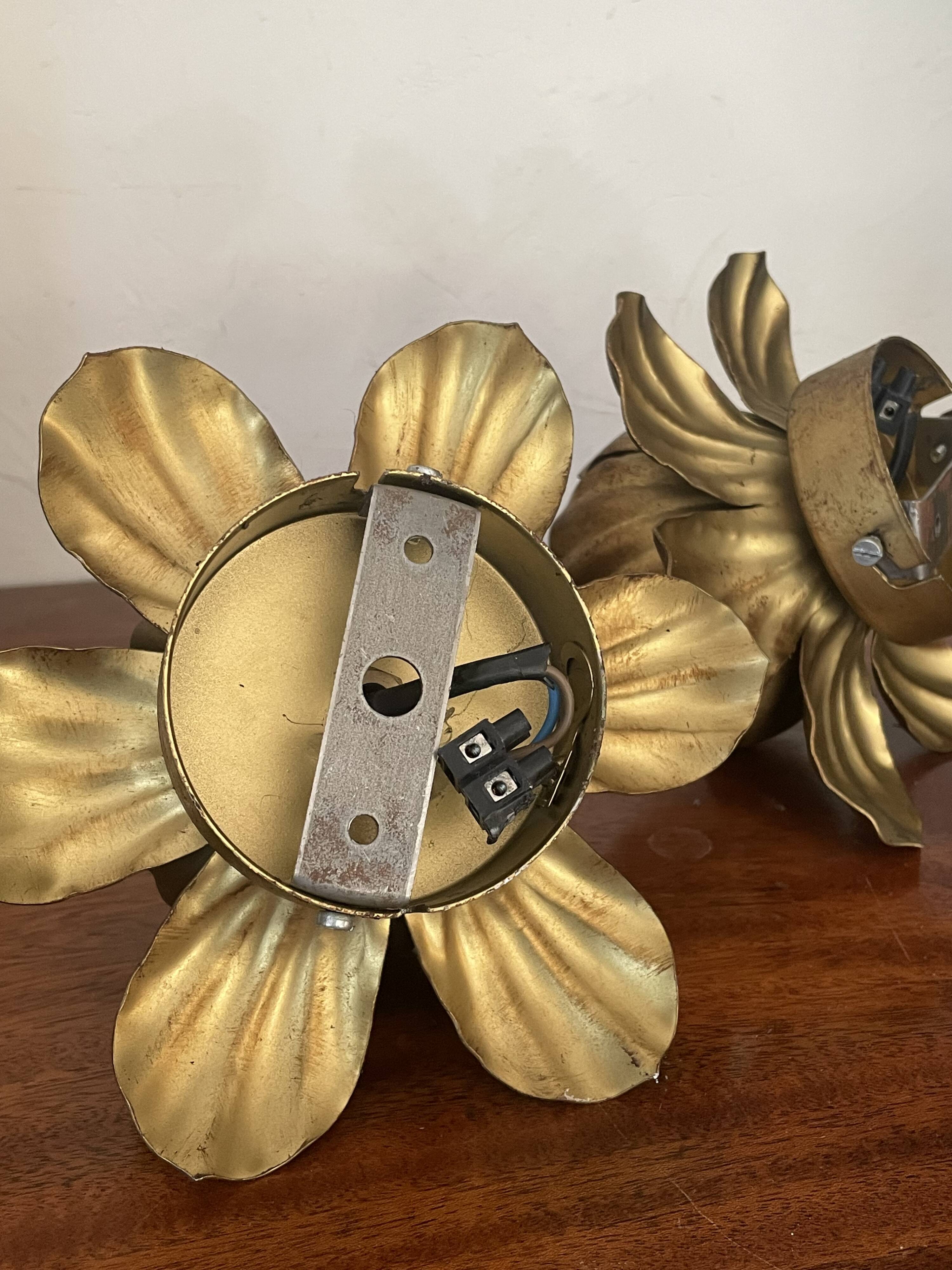 Pair of vintage gold metal flower wall lights
