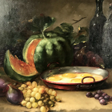 Oil on canvas, still life by Dubouchet