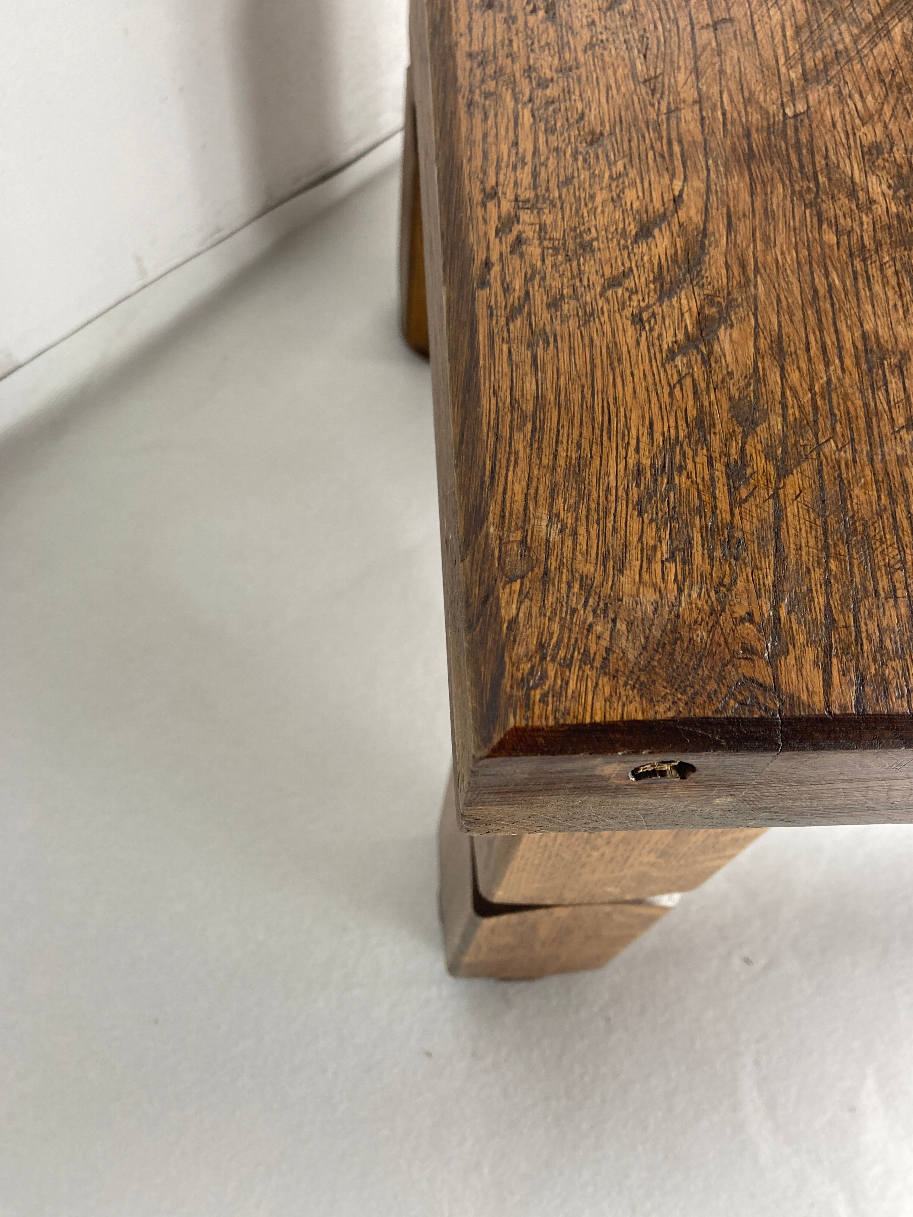 Brutalist square oak side or coffee table, Dutch 1960s