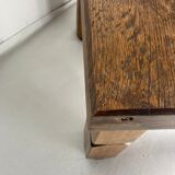 Brutalist square oak side or coffee table, Dutch 1960s