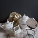 Teapot, sugar bowl, milk jug, jam jar.