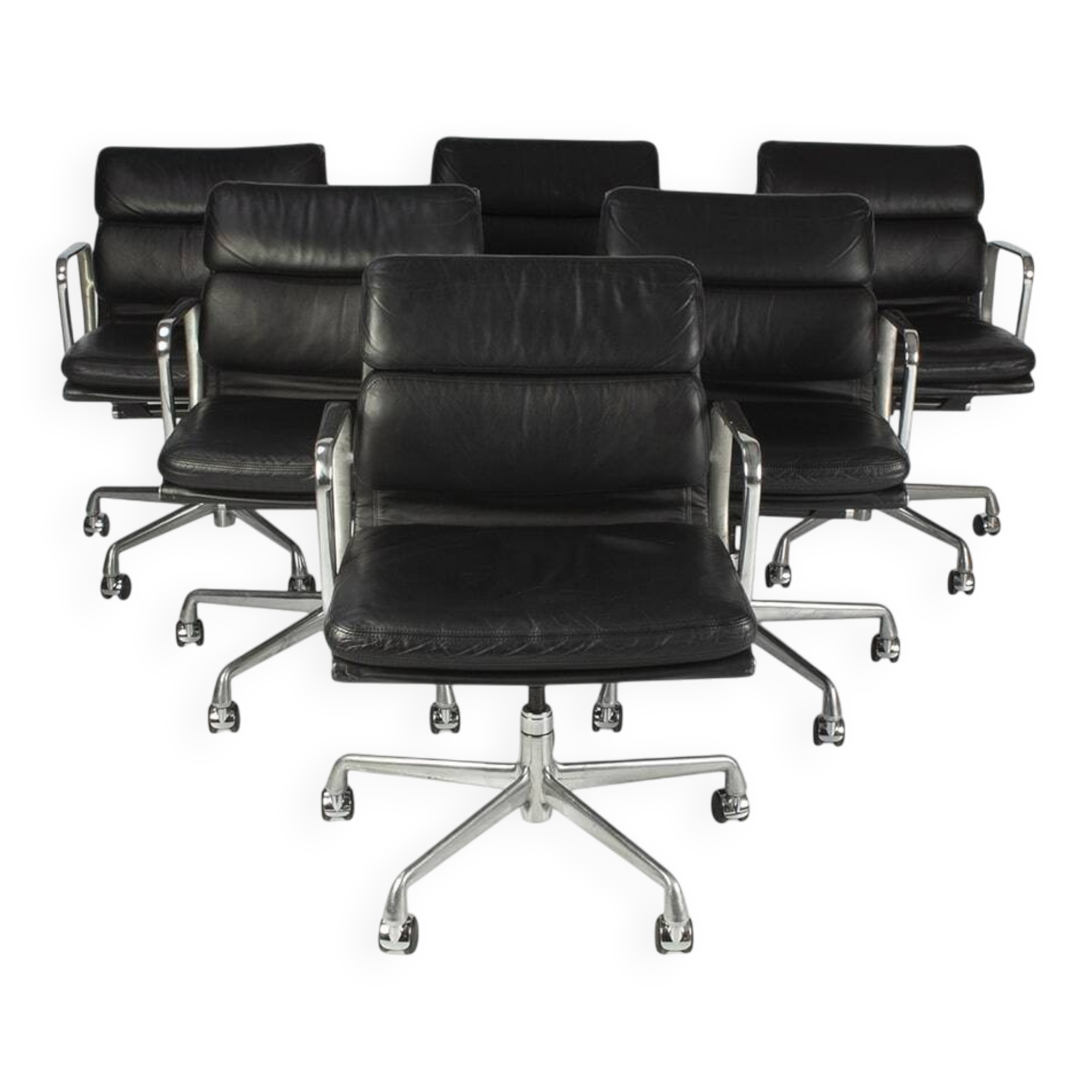 Black Set (6) Herman Miller Original Eames EA435 ‘Soft Pad’ Desk Aluminium