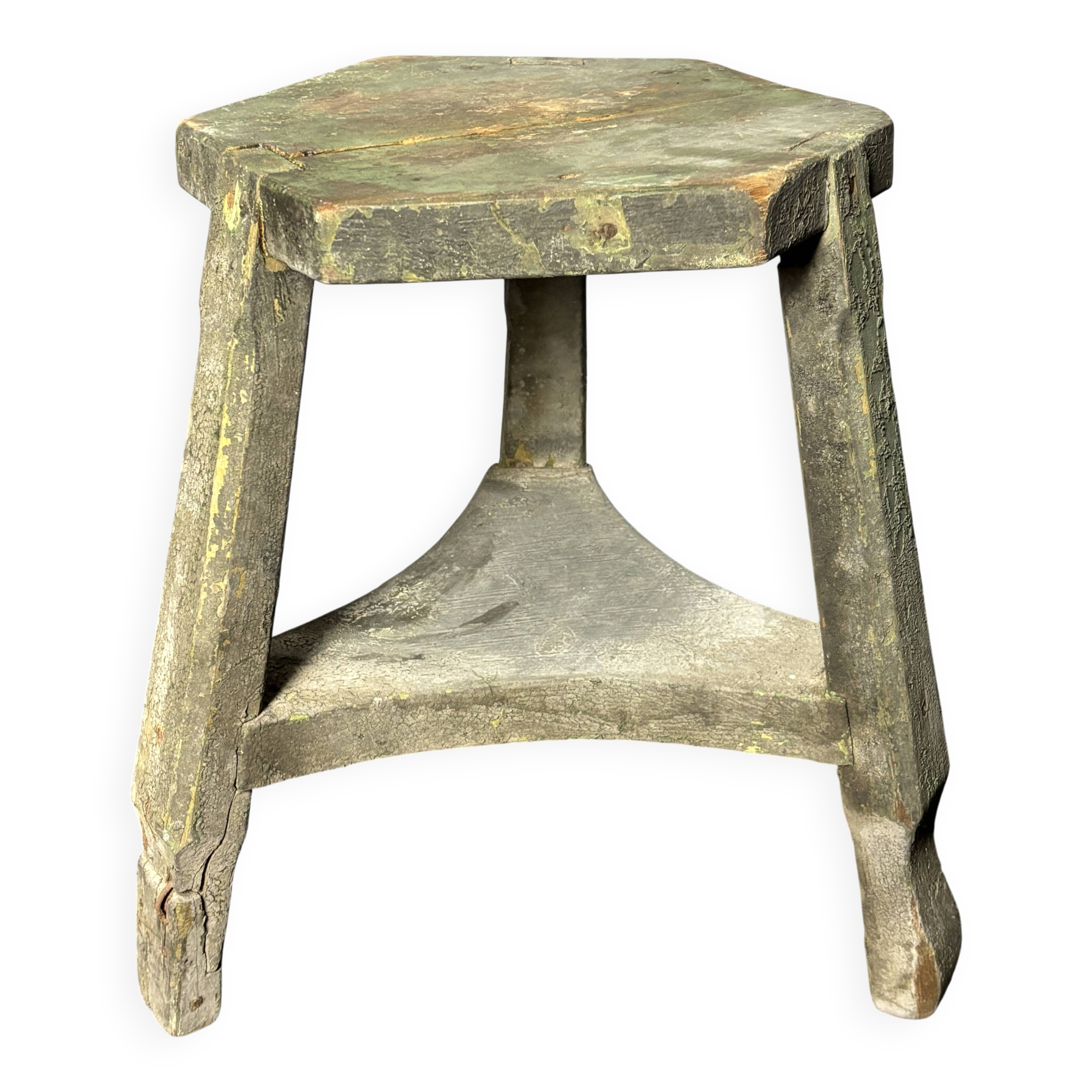 Antique distressed wabi sabi rustic patinated farmhouse workers stool 1900s
