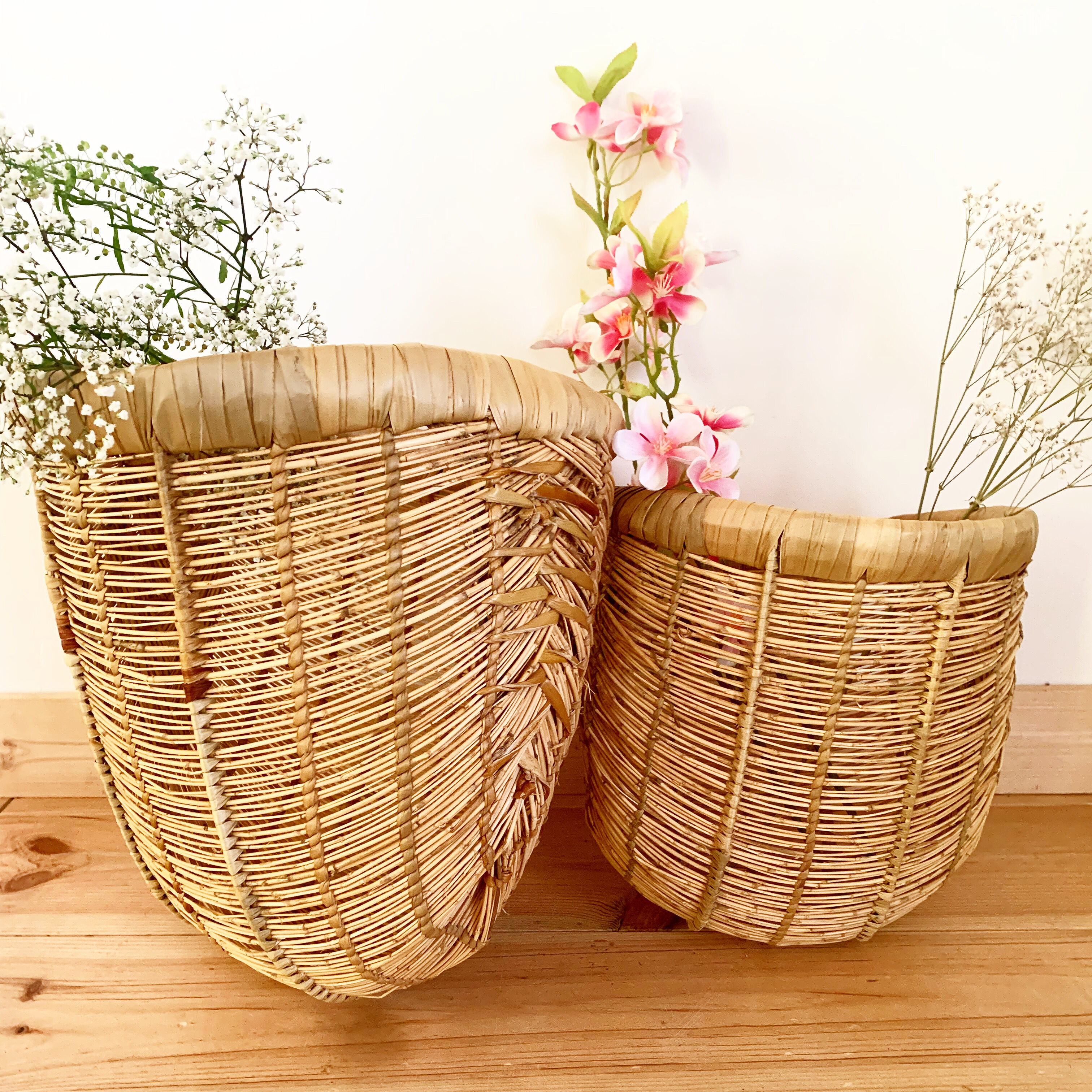 Vintage rattan corner baskets
