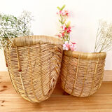 Vintage rattan corner baskets